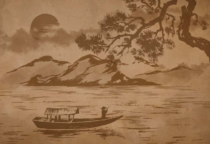 Sumi-e, East Asian Ink Wash Painting Wallpaper Mural