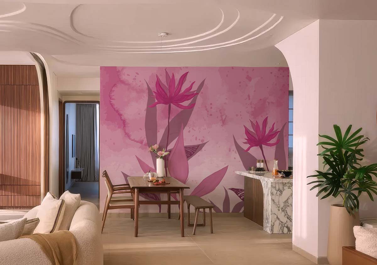 Pink Mirage, Contemporary Floral Elegance Mural mockup