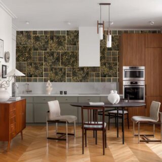 Lush Labyrinth, Grey Botanics in Deep Green Wallpaper Mural mockup