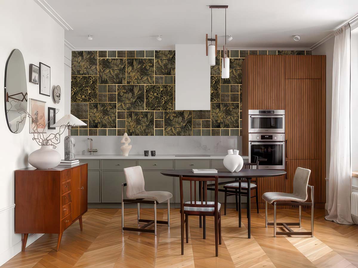 Lush Labyrinth, Grey Botanics in Deep Green Wallpaper Mural mockup
