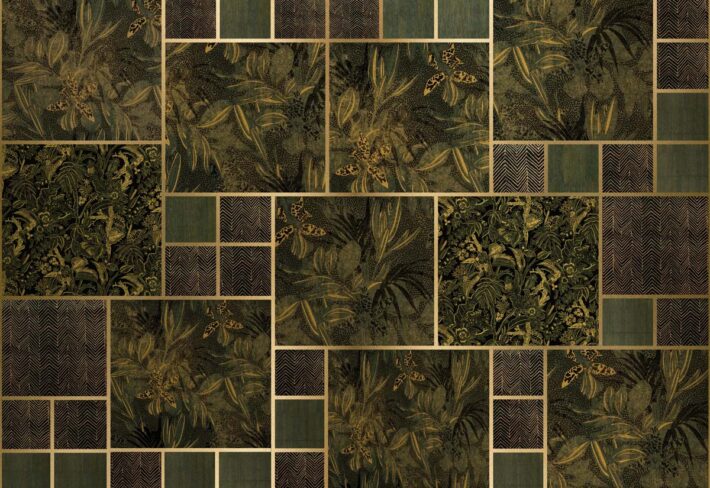 Lush Labyrinth, Golden Botanics in Deep Green Wallpaper Mural