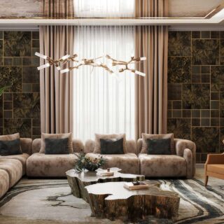 Lush Labyrinth, Golden Botanics in Deep Green Wallpaper Mural mockup