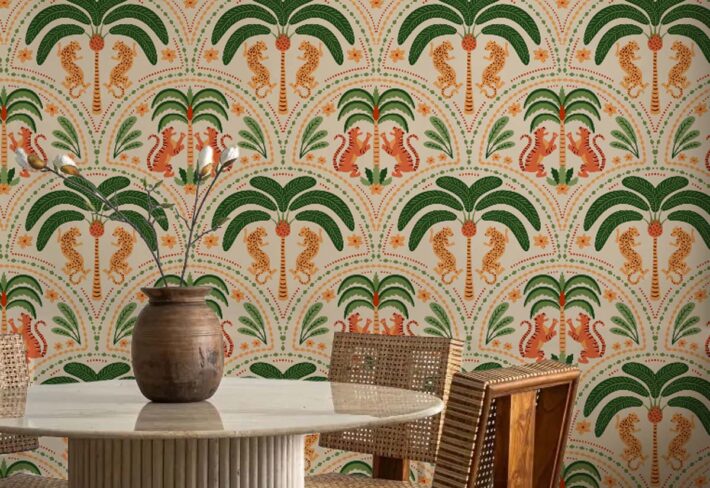 Jungle Reverie, Beige Whispering Palms in Daylight Wallpaper Mural mockup