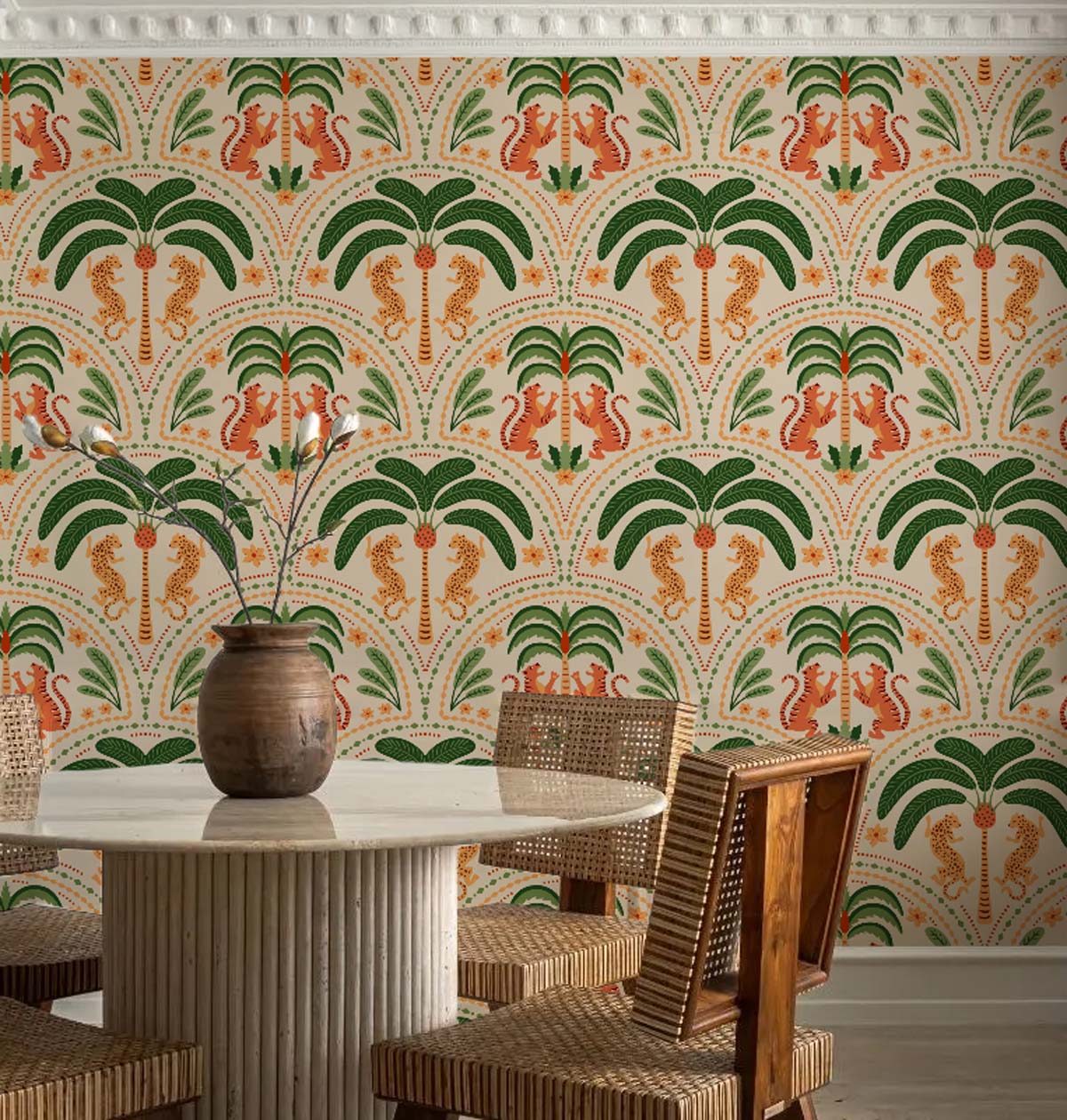 Jungle Reverie, Beige Whispering Palms in Daylight Wallpaper Mural mockup