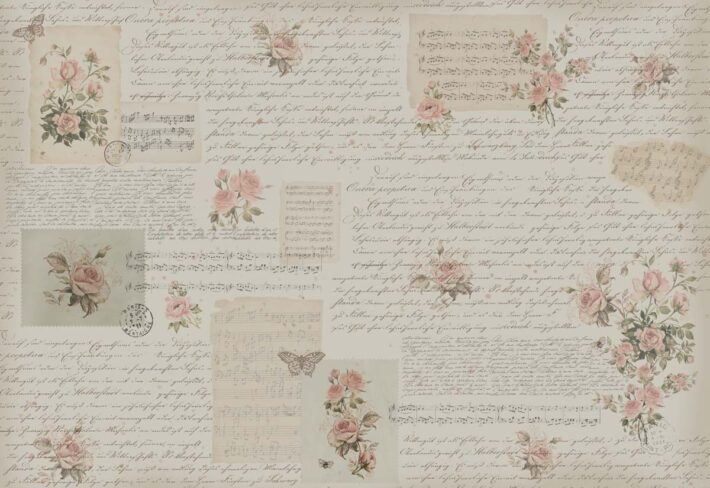 Letter, Floral Manuscript Wallpaper Mural