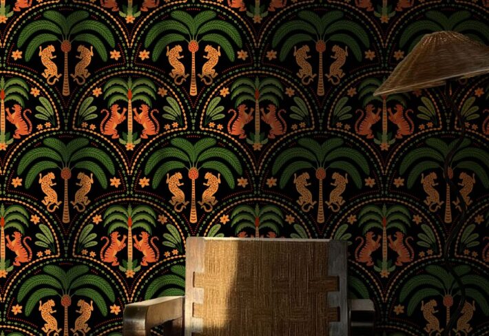 Jungle Reverie, Amber Whispering Palms Wallpaper Mural mockup