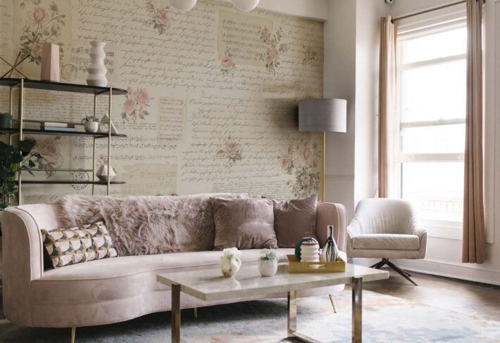 Letter, Floral Manuscript Wallpaper Mural mockup