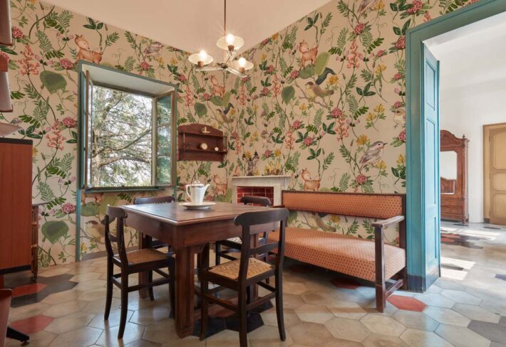 Floral Nest, Baby Deer and Bird Garden Wallpaper mockup
