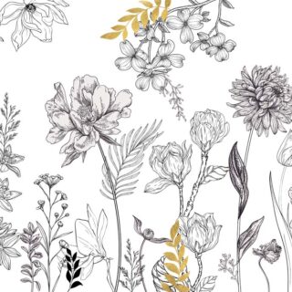 Etched Flora, Artful Nature Wallpaper Mural