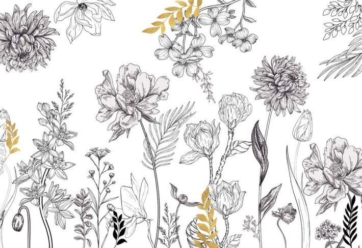 Etched Flora, Artful Nature Wallpaper Mural