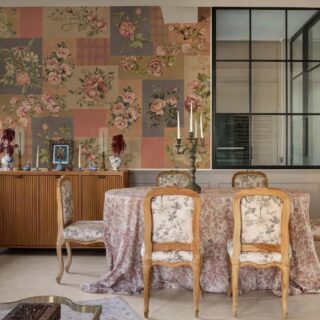Patchwork Rosewood, Antique Floral Collage Wallpaper Mural mockup
