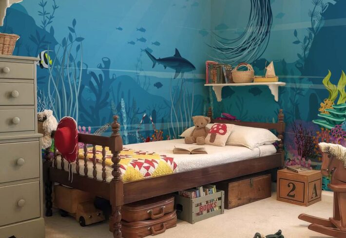 Aqua Safari, Beneath The Waves Wallpaper Mural mockup