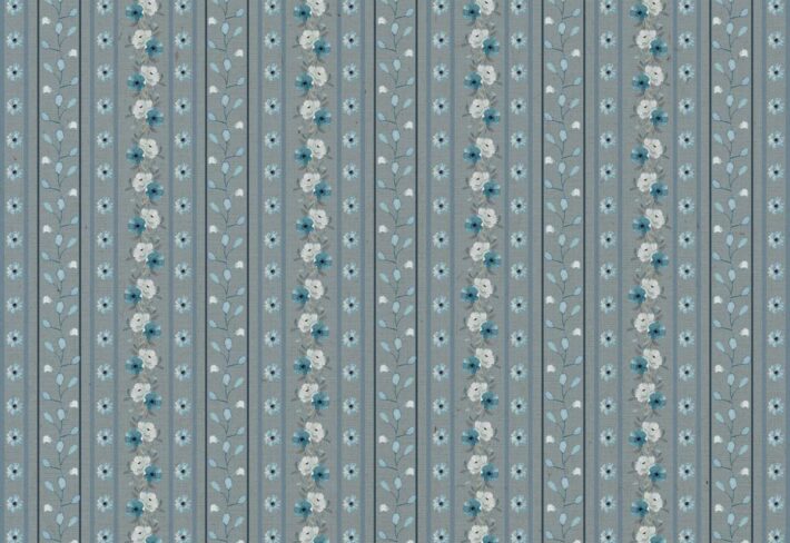 Lush Tapestry, Vintage Floral Stripe Wallpaper in Blue and Grey