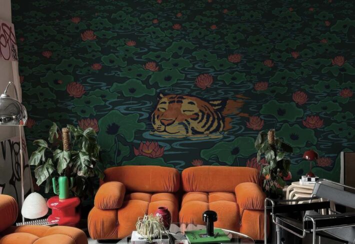 Nirvana Bloom, Lilyshade Tiger Wallpaper Mural mockup