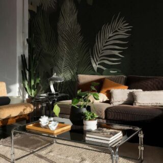 Midnight Canopy, Dark Jungle Wallpaper with Subtle Tropical Foliage mockup