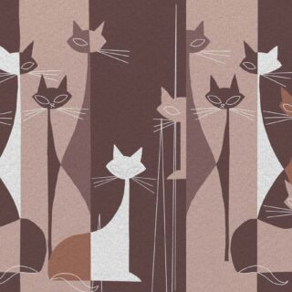 Cat Mat, Stylized Cats in Retro Cocoa Stripes Wallpaper Mural