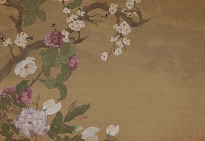 Kasbah Nomad, Traditional Chinese Painting of Blooming Flowers Wallpaper Mural