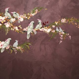 Blush in The Wild, Graceful Cockatoos on Blush Blooming Branches Wallpaper Mural