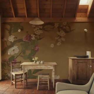 Kasbah Nomad, Traditional Chinese Painting of Blooming Flowers Mural mockup