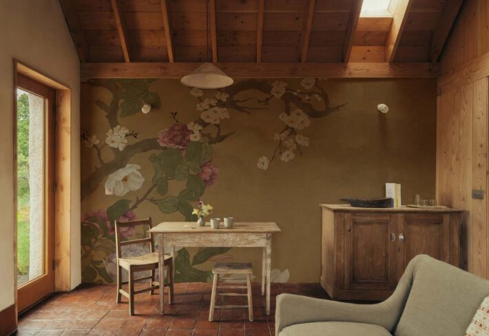 Kasbah Nomad, Traditional Chinese Painting of Blooming Flowers Mural mockup