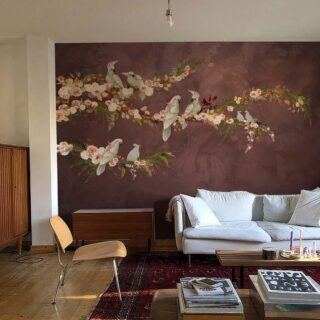Blush in The Wild, Graceful Cockatoos on Blush Blooming Branches Wallpaper Mural mockup