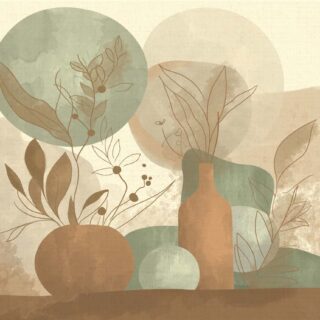 Ink Plumage, Earthy Botanicals in a Soft Abstract Harmony Wallpaper Mural