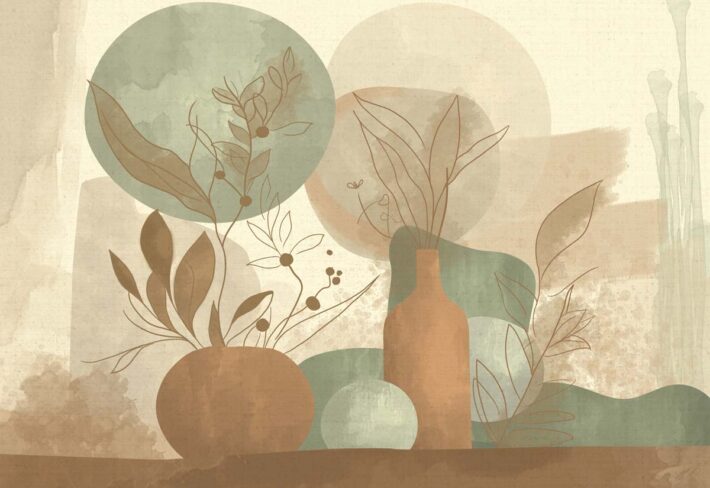 Ink Plumage, Earthy Botanicals in a Soft Abstract Harmony Wallpaper Mural