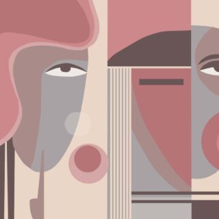Blush Geometry, Abstract Faces in Dusty Rose and Taupe Tones Wallpaper Mural
