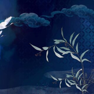 Geisha Silhouettes, Graceful Cranes in a Midnight Bamboo Grove Wallpaper Mural