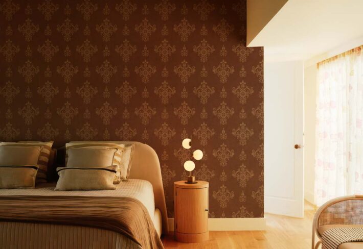 Imperial Rustica, Vintage Damask Elegance in Warm Bronze Tones Wallpaper Mural mockup
