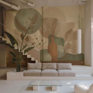 Ink Plumage, Earthy Botanicals in a Soft Abstract Harmony Wallpaper Mural mockup