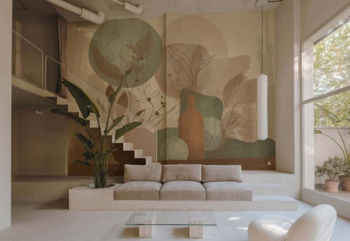 Ink Plumage, Earthy Botanicals in a Soft Abstract Harmony Wallpaper Mural mockup