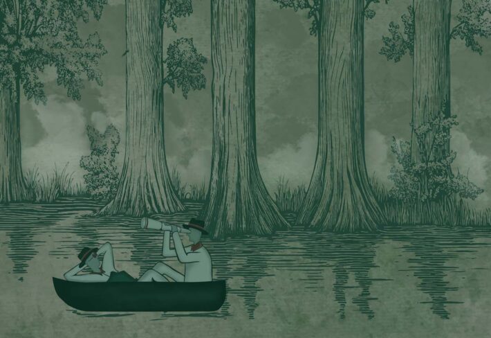 Jungle Drift, Adventurers Adrift in a Storybook Woodland Wallpaper Mural