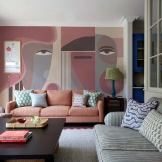Blush Geometry, Abstract Faces in Dusty Rose and Taupe Tones Wallpaper Mural mockup