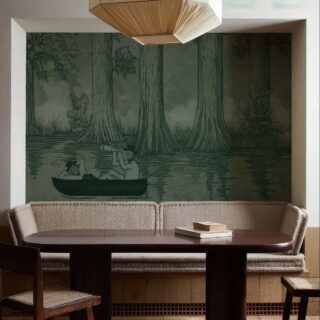 Jungle Drift, Adventurers Adrift in a Storybook Woodland Wallpaper Mural mockup