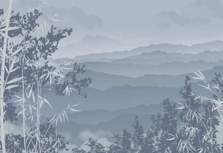 Jungle Lullaby, Tranquil Fog Over Layered Mountain Ridges Wallpaper Mural
