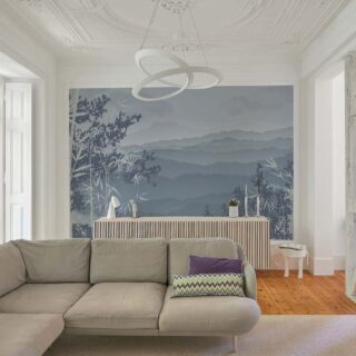 Jungle Lullaby, Tranquil Fog Over Layered Mountain Ridges Wallpaper Mural mockup