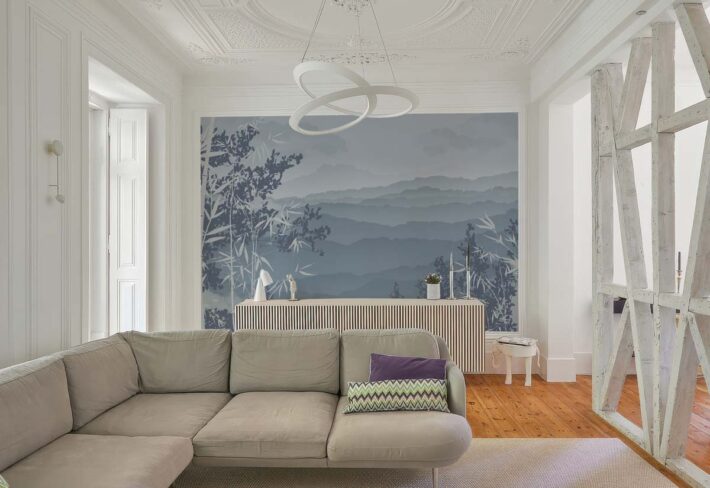 Jungle Lullaby, Tranquil Fog Over Layered Mountain Ridges Wallpaper Mural mockup