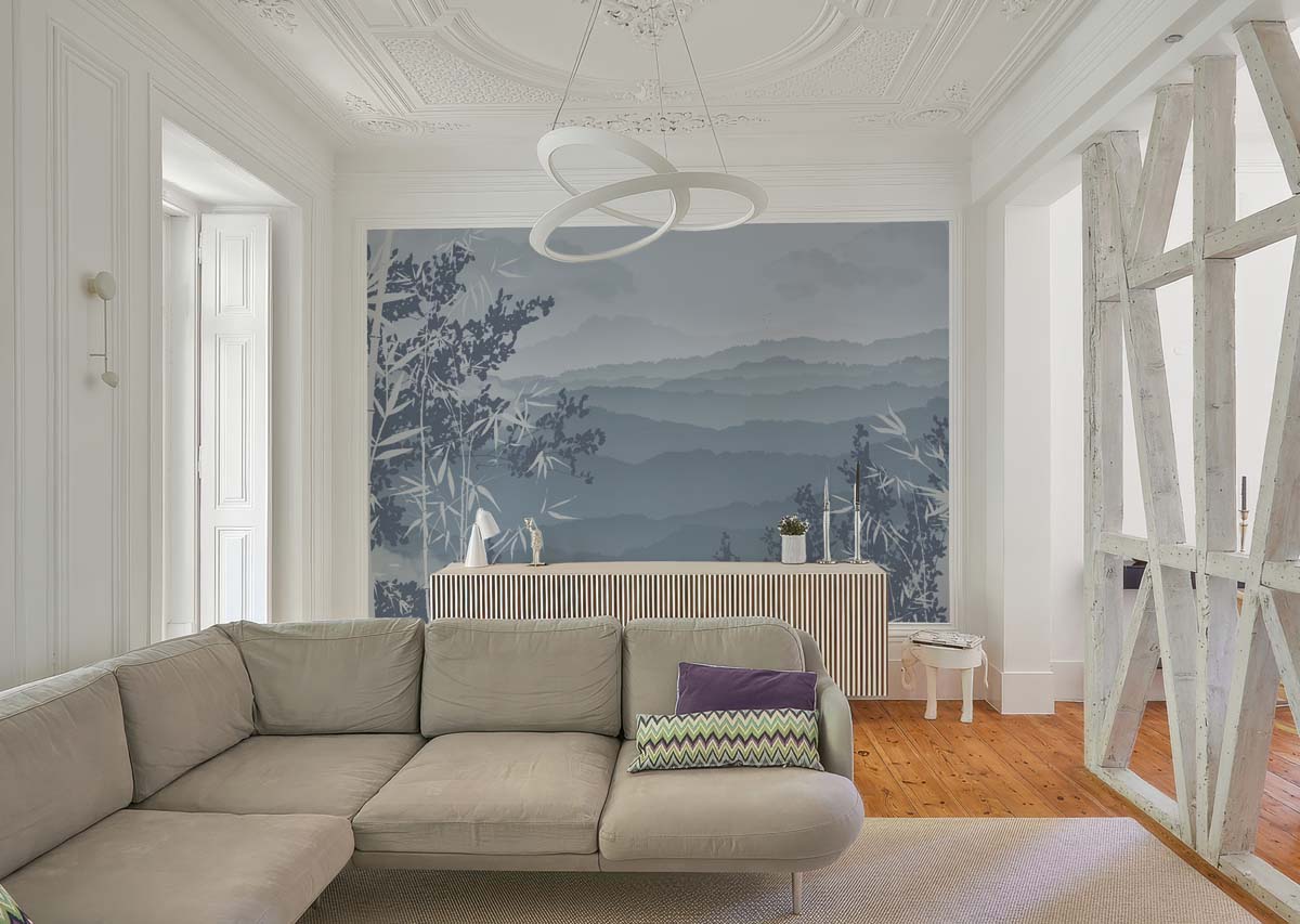 Jungle Lullaby, Tranquil Fog Over Layered Mountain Ridges Wallpaper Mural mockup