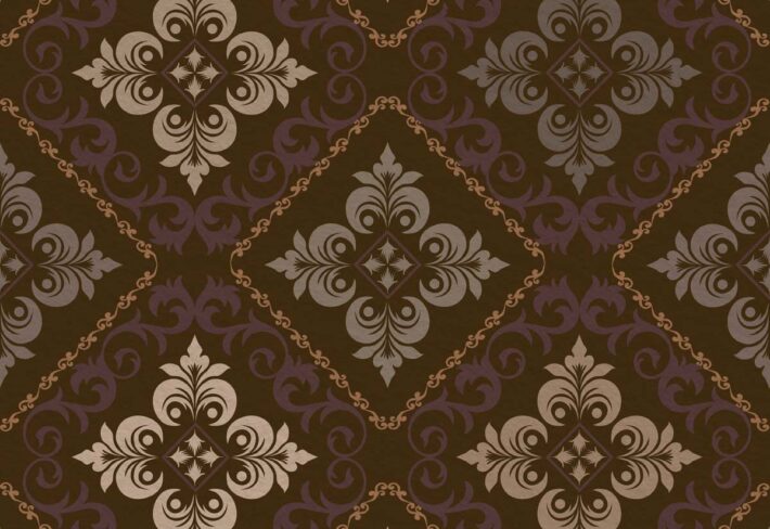 Baroque Ember, Ornate Brown Damask with Royal Plum Accents Wallpaper Mural