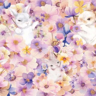 Blossom Bunnies, Whimsical Bunnies in a Pastel Floral Wonderland Wallpaper Mural