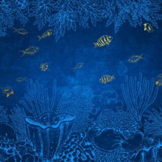 Aurean Abyss, Serene Deep Sea with Shimmering Fish Wallpaper Mural