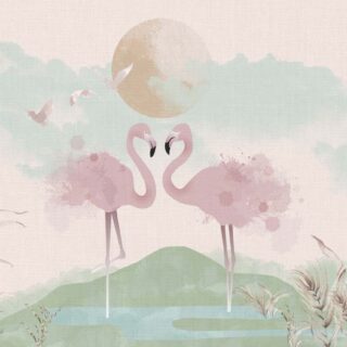Flamingo Canvas, Graceful Flamingos in a Pastel Wetland Dreamscape Wallpaper Mural