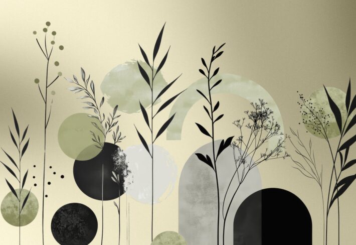 Muted Sage Green Botanic Aura Wallpaper Mural