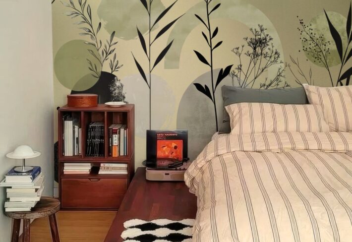 Muted Sage Green Botanic Aura Wallpaper Mural mockup