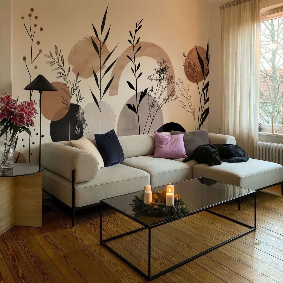 Soft Beige Botanic Aura Wallpaper Mural mockup