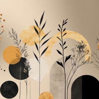 Warm Golden Amber Botanic Aura Wallpaper Mural