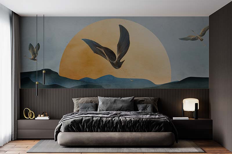 Minimalist-Modern-Crane-Birds-Scenery-Art-Wallpaper-Mural-M